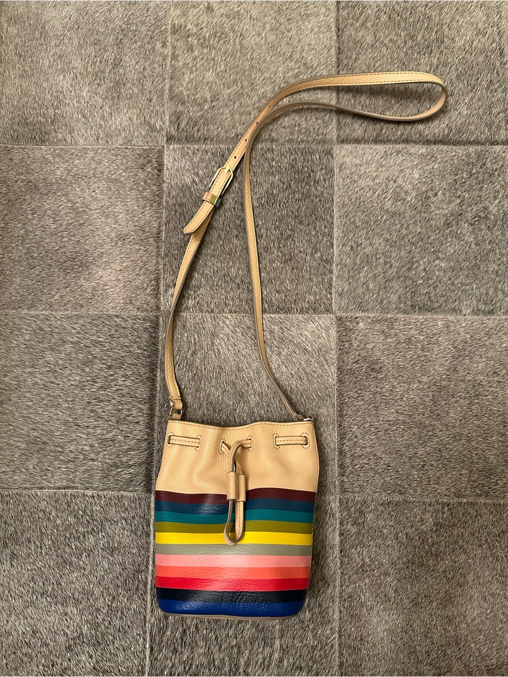 Tory Burch Tan and Colorful Striped Crossbody